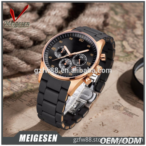 fashion Men's black-Tone alloy inner ring date display three eyes Watch